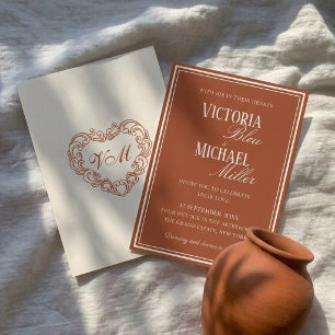 Invitation Mariage Bohème à l'Ancienne en Terre Cuite et Ivoi