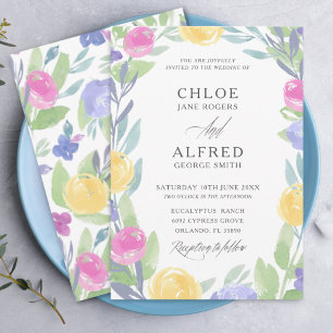 Invitation Mariage bohème aquarelle aux couleurs vives Rose &