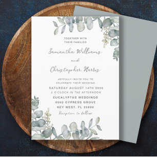 Invitation Mariage Bohème Aquarelle Eucalyptus Bleu Vert