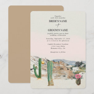 Invitation Mariage bohème au cactus du désert à l'aquarelle