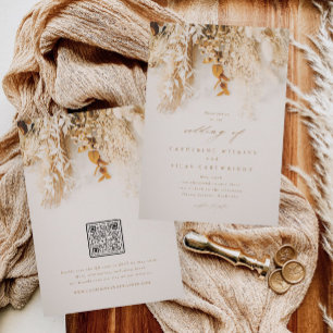 Invitation Mariage Bohème Automnal avec Code QR