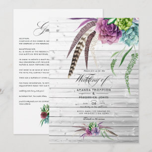 Invitation Mariage bohème aux aquarelles mystiques de succule