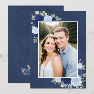Invitation Mariage Bohème aux Roses Bleues Marbrées avec Phot
