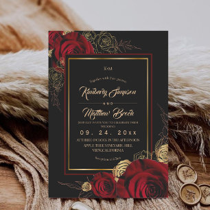 Invitation Mariage Bohème aux Roses Noires de Bourgogne Royal