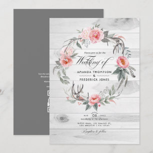 Invitation Mariage bohème avec code QR RSVP floral rose et gr