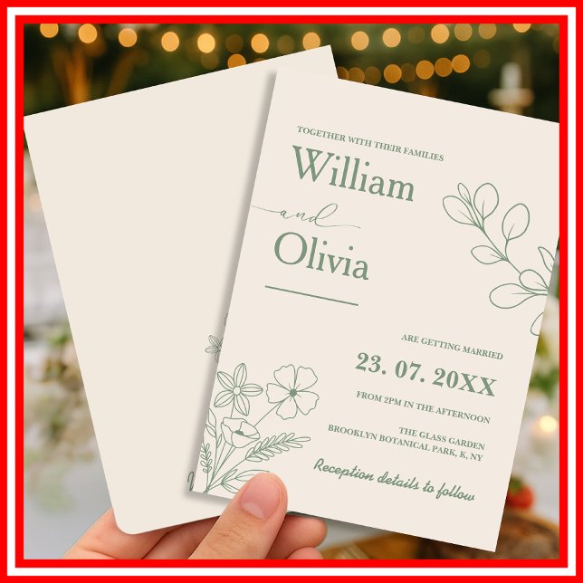 Invitation Mariage Bohème avec Feuillage Vert Sauge (Créateur téléchargé)