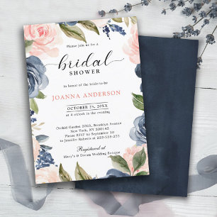 Invitation Mariage Bohème avec Rose Rose et Bleu de Nuit