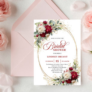 Invitation Mariage Bohème Bordeaux Blanc Floral Or