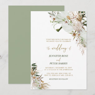 Invitation Mariage Bohème Botanique Automnal Vert & Or Invita