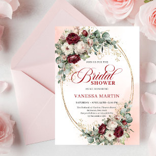 Invitation Mariage Bohème Bourguignon Fleurs & Or