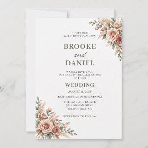 Invitation Mariage Bohème Champagne Rose Poussiéreuse