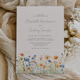 Invitation Mariage Bohème Champêtre Bordure Orange Bleu