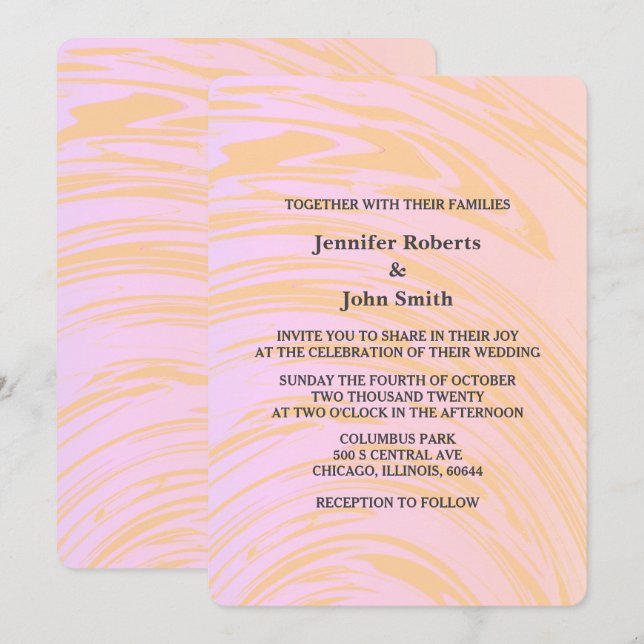 Invitation Mariage bohème chic Art abstrait Vagues roses et o (Devant / Derrière)