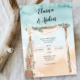 Invitation Mariage bohème chic plage Arbre aquarelle océan