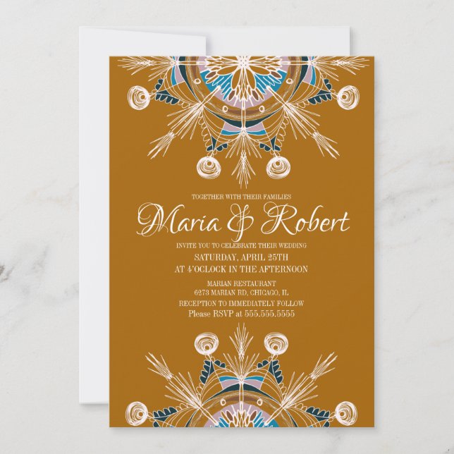Invitation Mariage Bohème coloré Mandala Mustard Boho (Devant)