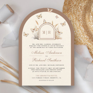 Invitation Mariage Bohème Crème Beige Fleur Sauvage Papillon