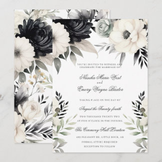 Invitation Mariage Bohème Crème Noir Fleurs Sombres