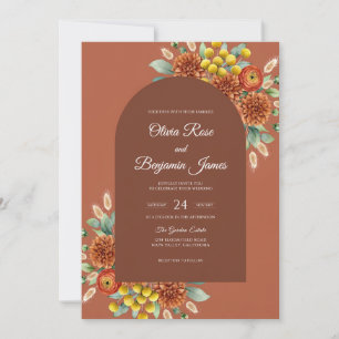 Invitation Mariage Bohème Dahlia Orange Brûlé