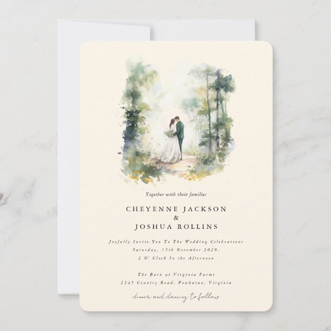 Invitation Mariage bohème de la forêt d'aquarelle enchantée (Devant)