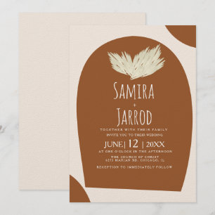 Invitation Mariage Bohème Dessiné à la Main Arch Naturel Pamp