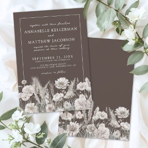 Invitation Mariage Bohème Élégant Fleurs Marron