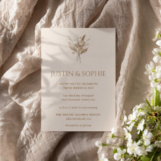 Invitation Mariage Bohème Élégant Minimaliste Neutre Floral