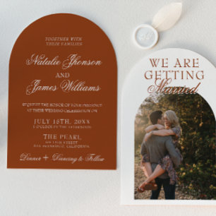 Invitation Mariage Bohème Élégant Orange Brûlé en Terre Cuite