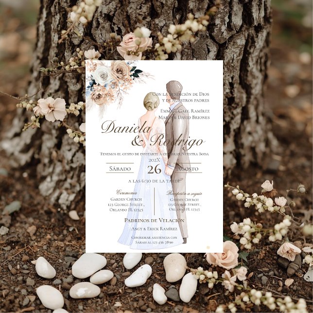 Invitation Mariage Bohème Espagnol avec mariés (Créateur téléchargé)