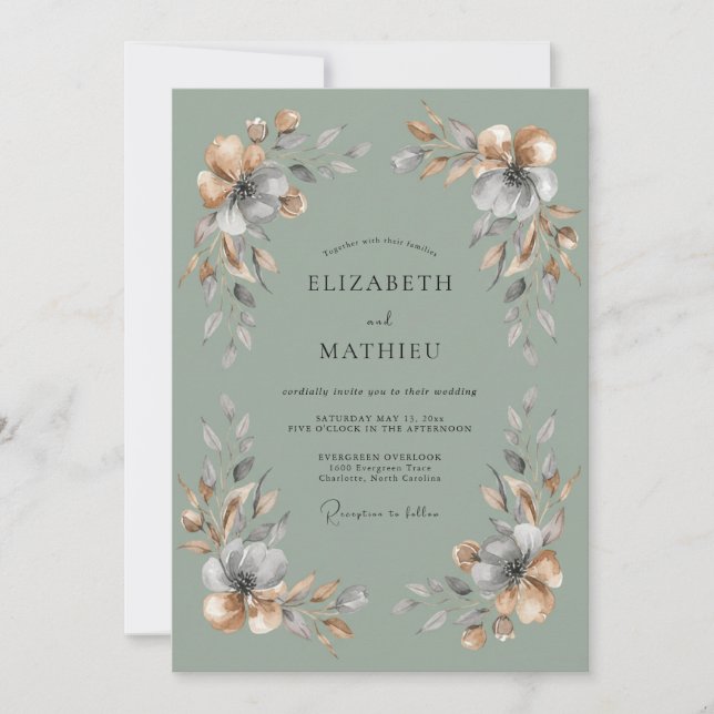 Invitation Mariage Bohème Éthéré Vert Sauge (Devant)