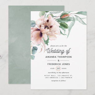 Invitation Mariage Bohème Eucalyptus Rose Pavot