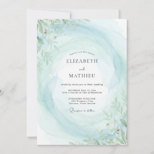 Invitation Mariage Bohème Feuilles de Menthe Aqua