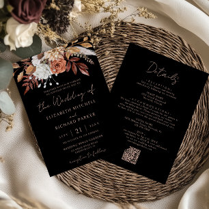 Invitation Mariage Bohème Fleur Terracotta Noir Tout En Un