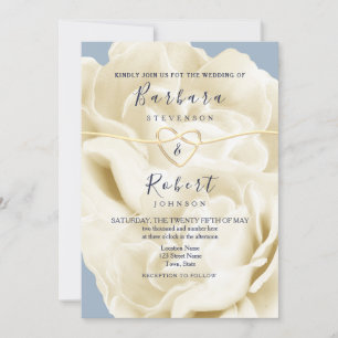 Invitation Mariage Bohème Fleurie Bleu Poussiéreux et Or