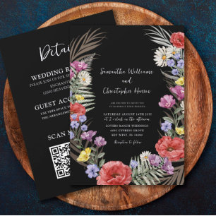 Invitation Mariage Bohème Fleurs Sauvages Noir Tout En Un