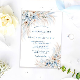 Invitation Mariage Bohème Floral Bleu Élégant Romantique