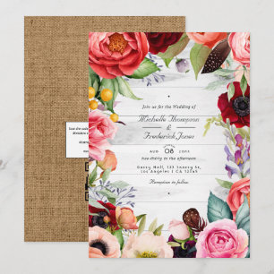 Invitation Mariage bohème floral bohème code QR RSVP rustique