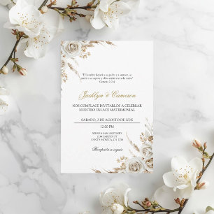 Invitation Mariage Bohème Floral Espagnol Blanc
