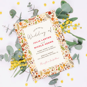 Invitation Mariage Bohème Floral Rustique Automne Chute de Ma