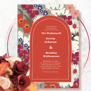 Invitation Mariage Bohème Floral Terracotta Rétro des Années