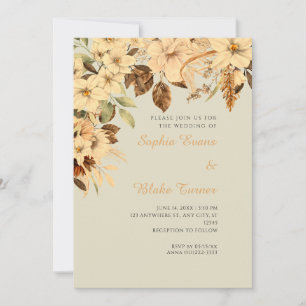Invitation Mariage Bohème Jaune Floral Automne Bambou
