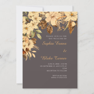 Invitation Mariage Bohème Jaune Floral Automne Gris Cendré