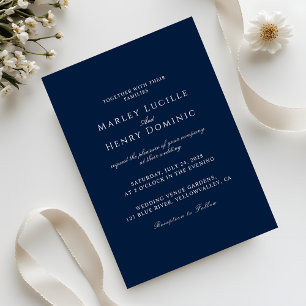 Invitation Mariage Bohème Minimaliste Bleu Nuit