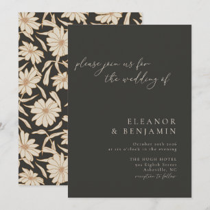 Invitation Mariage Bohème Minimaliste Botanique Noir et Ivoir