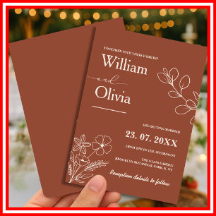 Invitation Mariage Bohème Minimaliste Terracotta Orange Brûlé