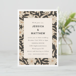 Invitation Mariage Bohème Moderne Fleurs Uniques Ivoire et No
