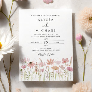 Invitation Mariage Bohème Neutre aux Fleurs Sauvages Florales