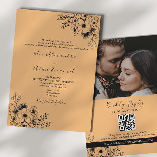Invitation Mariage Bohème Noir et Orange Tout en Un