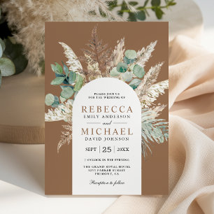 Invitation Mariage Bohème Pampas Eucalyptus Arche Beige Marro