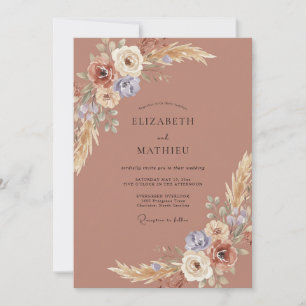 Invitation Mariage Bohème Pampas Terre Cuite Eucalyptus