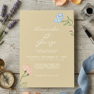 Invitation Mariage Bohème Rétro Floral Groovy Classique Éléga